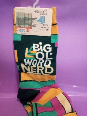 Blue Q 'Big Word Nerd' women’s Crew Socks - Green/Yellow/Pink